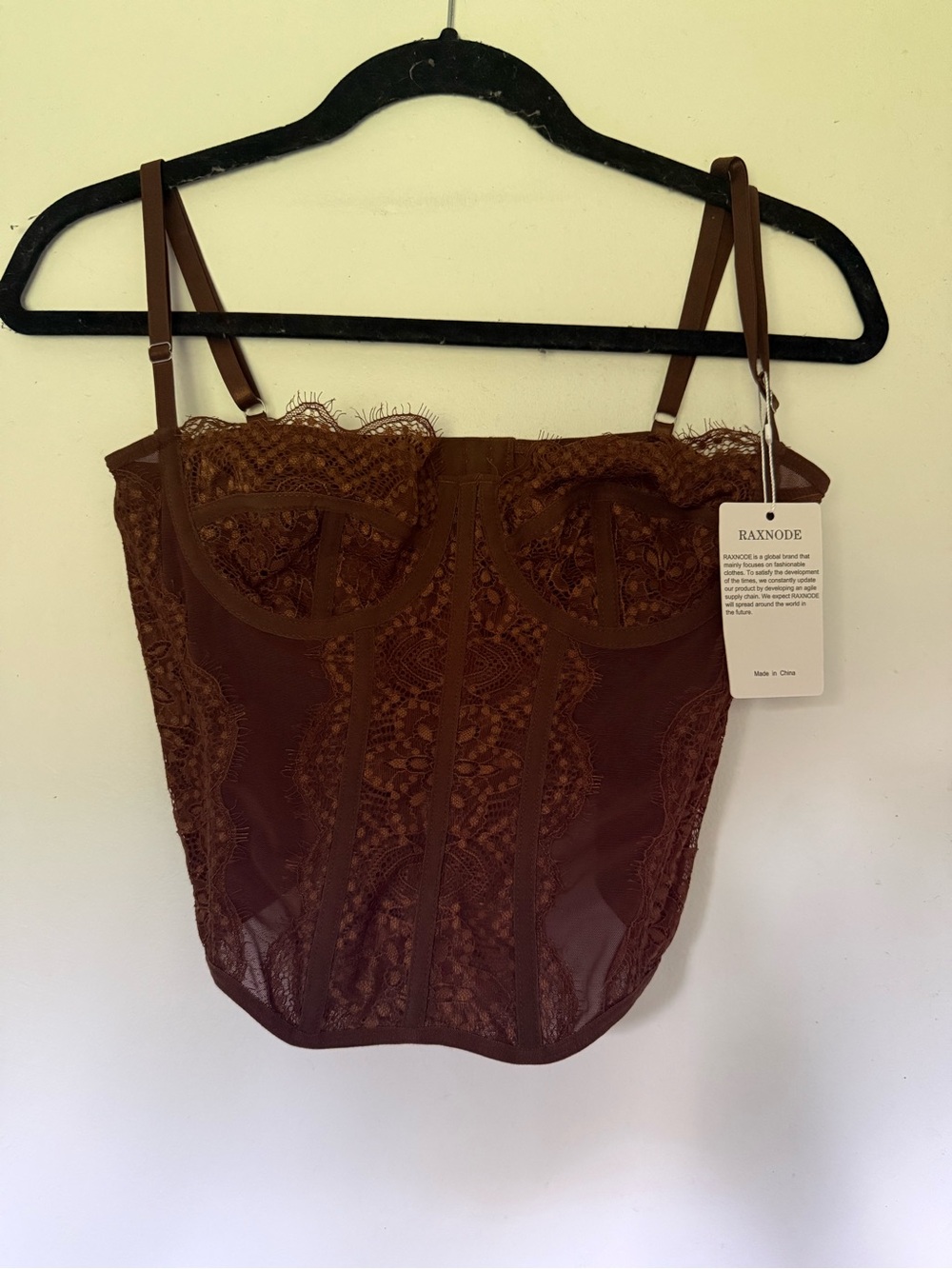Brown Lace Bustier Tank Top with Adjustable Straps